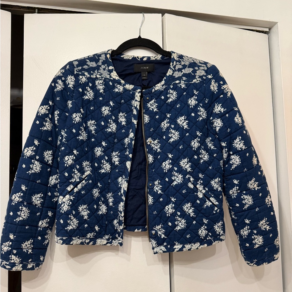 J. Crew Navy and White Floral quilted jacket